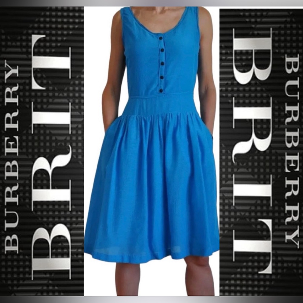 BURBERRY BRIT Silk / Cotton Linen Turquoise Blue Casual Dress Size 8 👗🩵